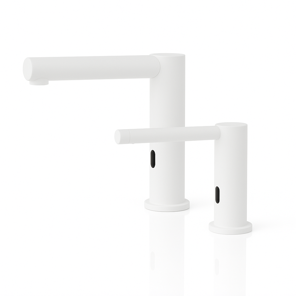 FontanaStreamLine Matte White Touchless Faucet and Soap Dispenser Set