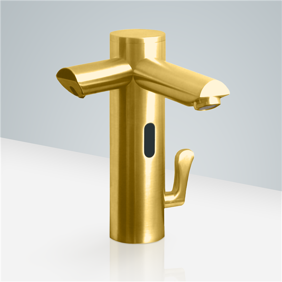 Gold Commercial building Restroom Faucet with Soap Dispenser