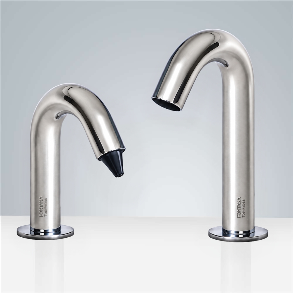 Fontana Reno Goose Neck Chrome Finish Dual Commercial Automatic Sensor Faucet And Soap Dispenser