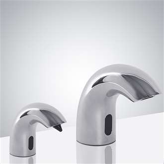 Fontana Chrome Finish Dual Automatic Touchless Bathroom Faucet Commercial Sensor Faucet And Automatic Soap Dispenser
