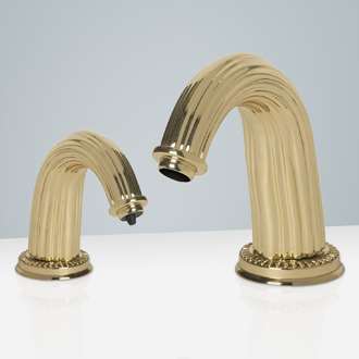Fontana Napoli Polished Gold Finish Commercial Faucet Deck Mount Dual Automatic Commercial Sensor Faucet And Soap Dispenser