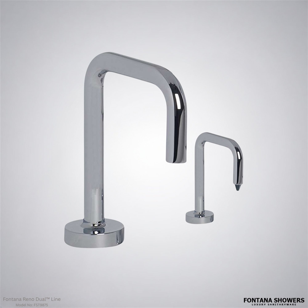 Fontana Reno Inverted U-Shaped Chrome Finish Freestanding Dual Automatic Commercial Sensor Faucet And Soap Dispenser