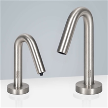 Fontana Texas Inverted V-Shaped Brushed Nickel Finish Freestanding Dual Automatic Commercial Sensor Faucet And Soap Dispenser