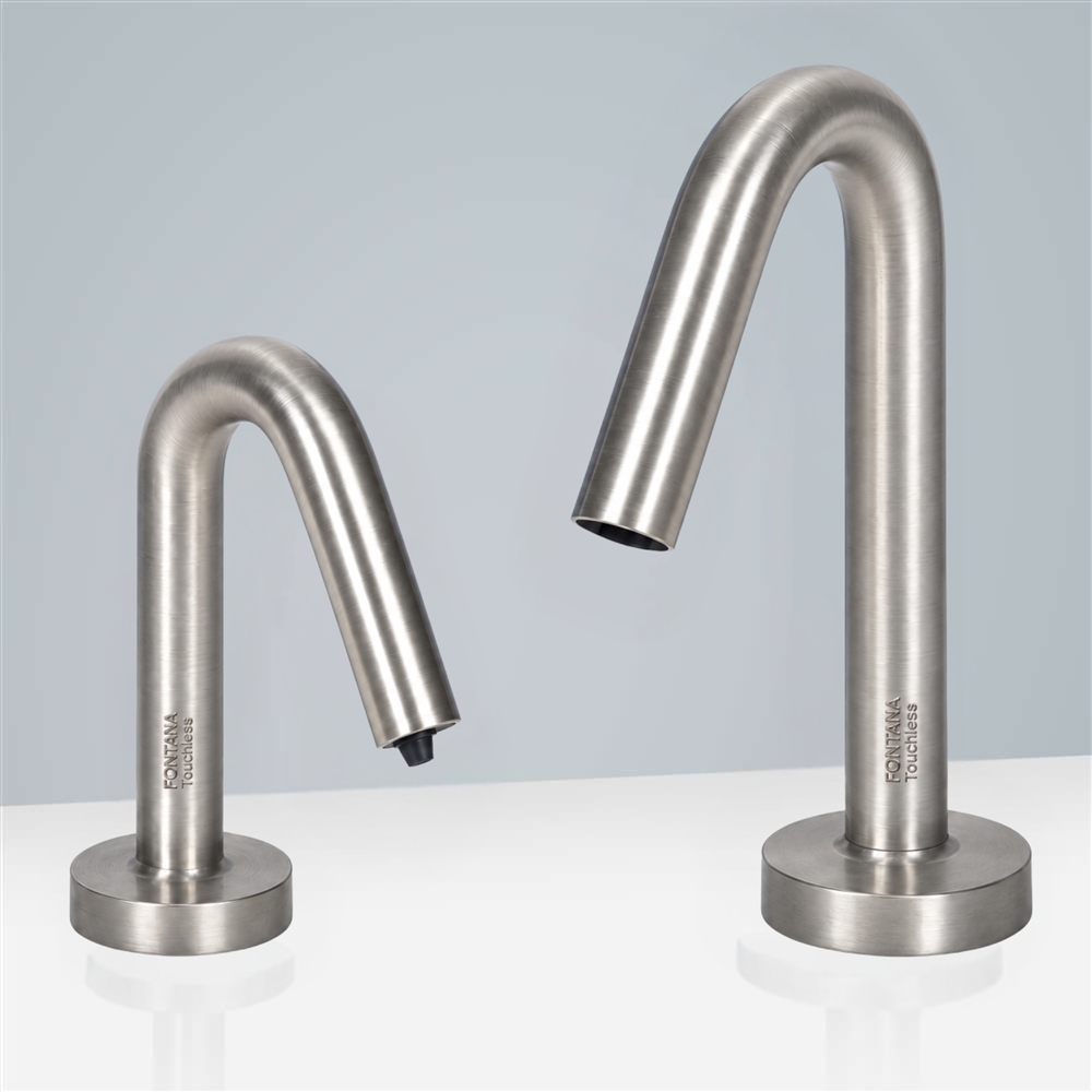 Fontana Texas Inverted V-Shaped Brushed Nickel Finish Freestanding Dual Automatic Commercial Sensor Faucet And Soap Dispenser