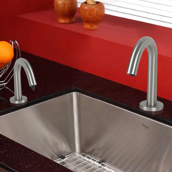 Fontana Reno Goose Neck Chrome Finish Dual Commercial Touchless Bathroom Faucet And Soap Dispenser