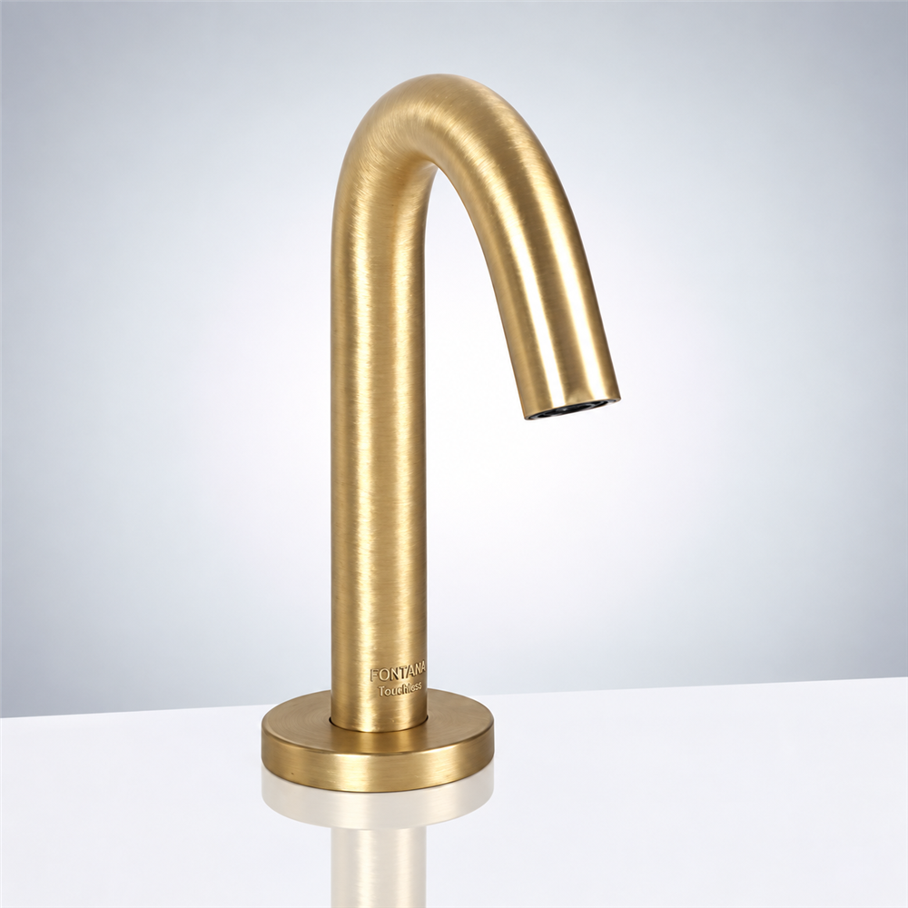 Fontana Carpi Brushed Gold Finish Goose Neck Deck Mount Automatic Commercial Sensor Faucet