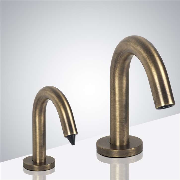 Fontana Milan Freestanding Antique Brass Finish Dual Automatic Commercial Sensor Faucet And Soap Dispenser