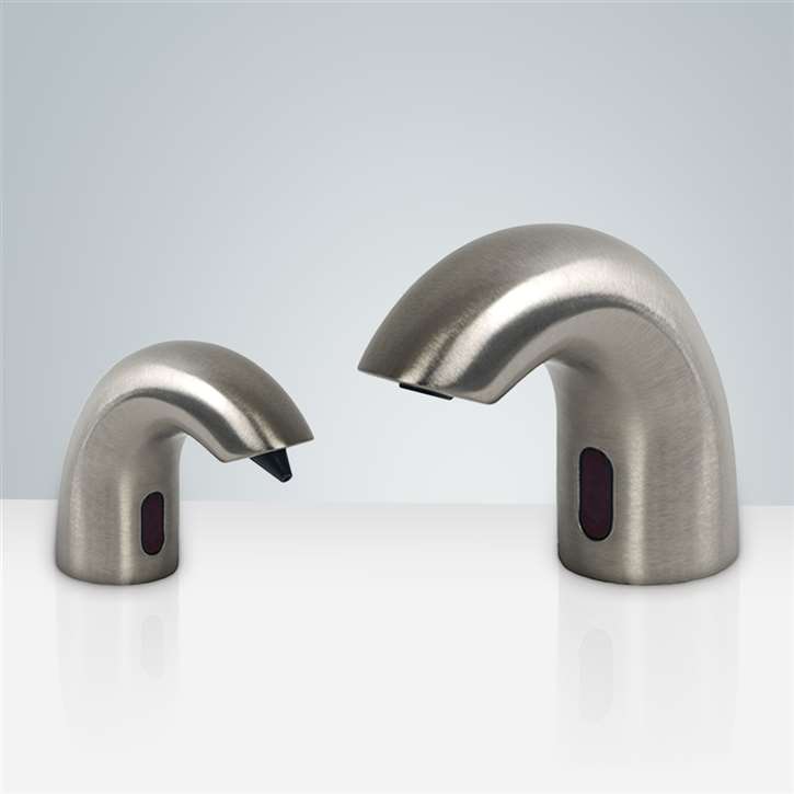 Fontana LeoWave  Deck Mount Brushed Nickel Finish Dual Automatic Commercial Sensor Faucet And Soap Dispenser