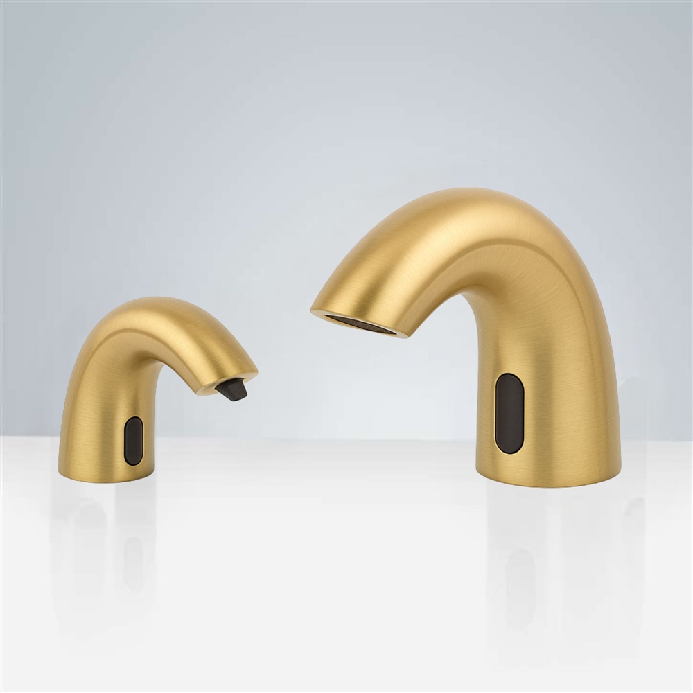 Fontana LeoWave Brushed Gold Touchless Faucet and Soap Dispenser Set