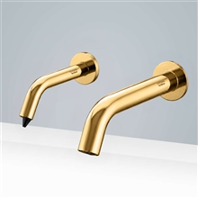 Fontana Milan Solid Brass Shiny Gold Finish Wall Mount Dual Sensor Faucet And Soap Dispenser