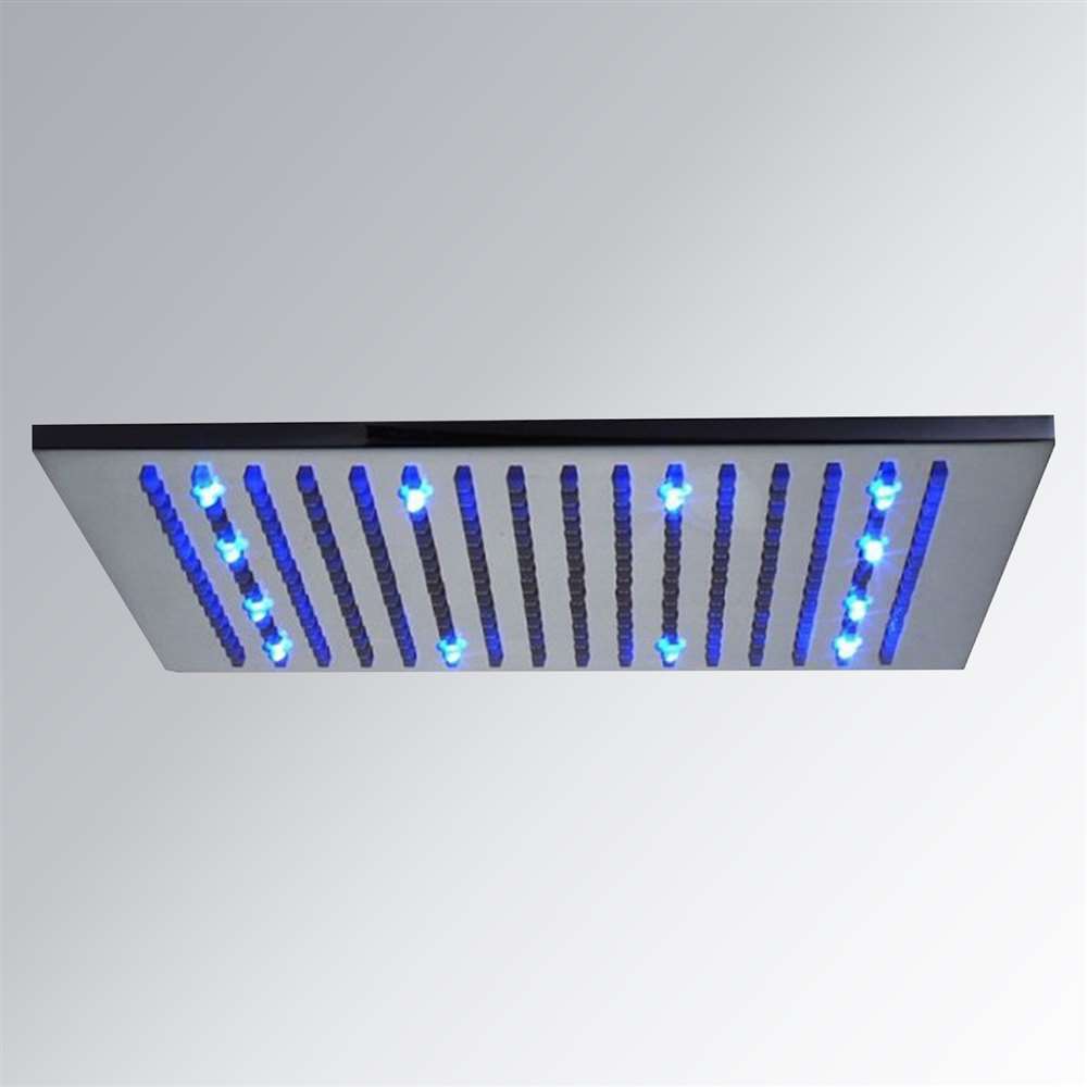 Fontana 20-Inch Brushed Stainless Steel Square Rainfall LED Showerhead