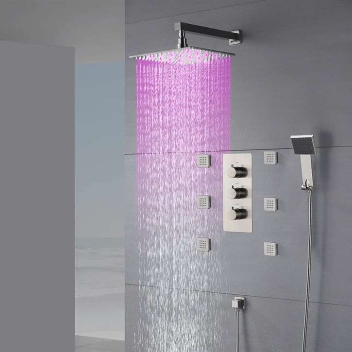 Brushed Nickel Fontana Trialo Color Changing LED Shower Head with ...