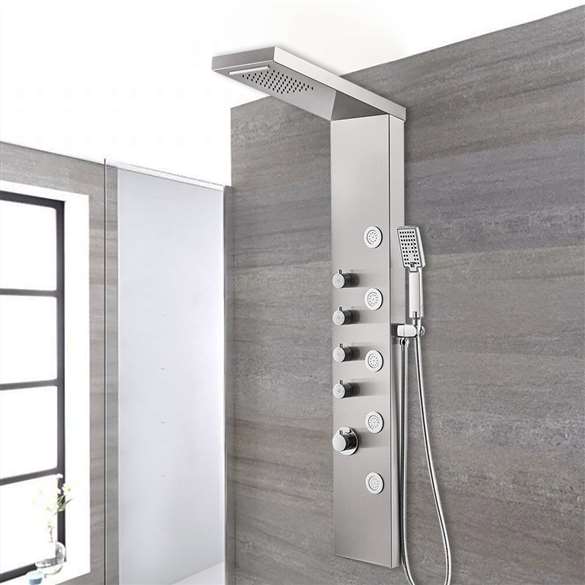 Black Stainless Steel Shower Panel Tower Rain&Waterfall Massage Body System Jets 