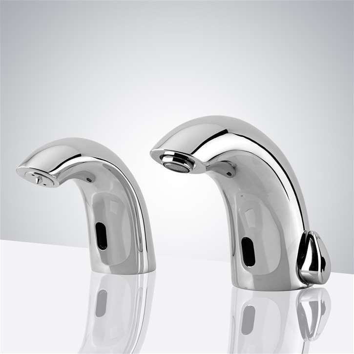Fontana Commercial Chrome Automatic Motion Sensor Bathroom Faucet with Matching Soap Dispenser