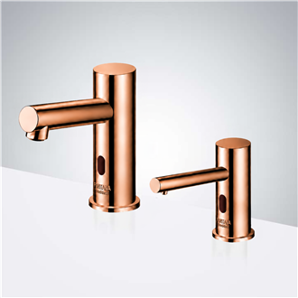 Fontana Rose Gold Commercial Automatic Dual Motion Sensor Bathroom Faucet with Soap Dispenser