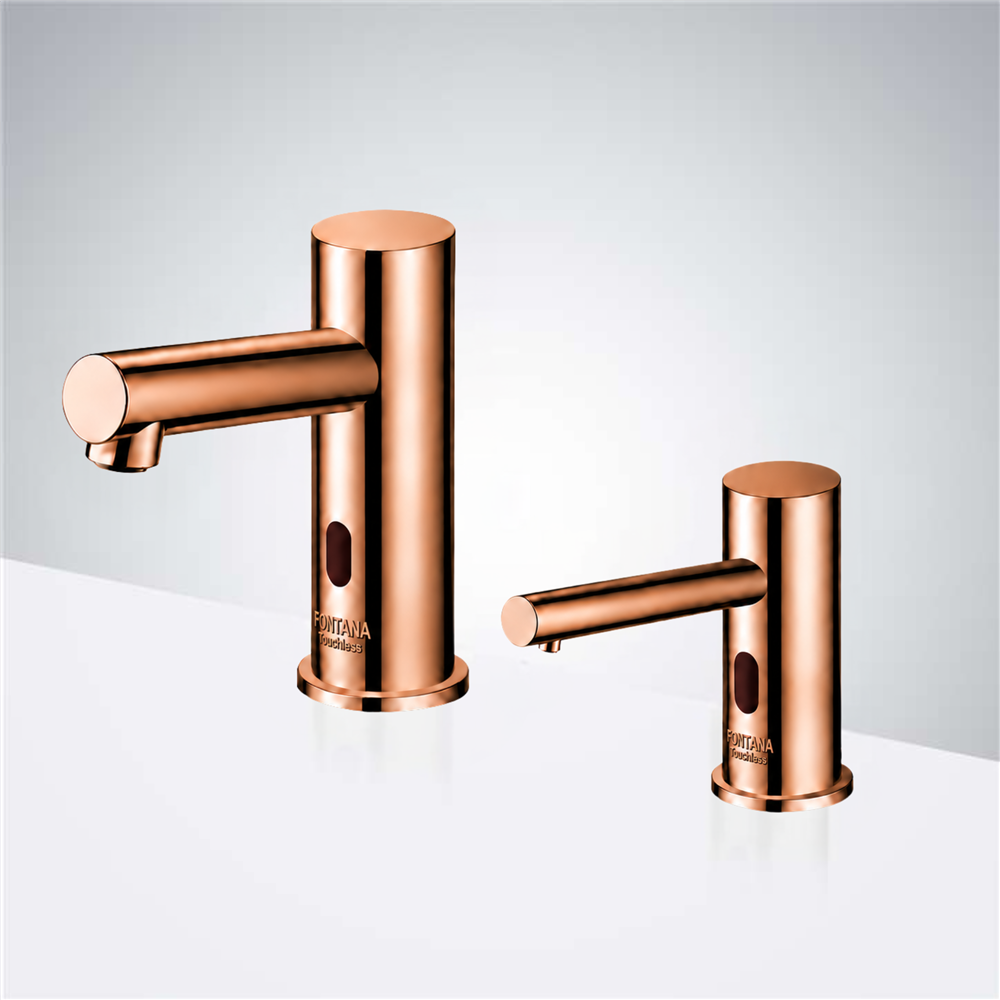 Fontana Rose Gold Commercial Automatic Dual Motion Sensor Bathroom Faucet with Soap Dispenser