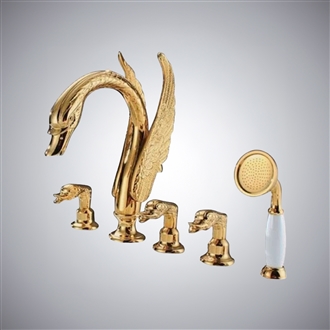 Fontana Swan Neck Gold Finish Waterfall Bathtub Faucet