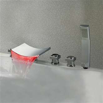 Fontana LED Deck Mount Triple Handle Bathtub Faucet with Hand Shower