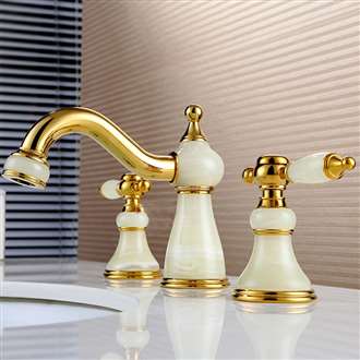 Amasra Double Handle Golden Widespread Bathroom Sink Faucet Mixer