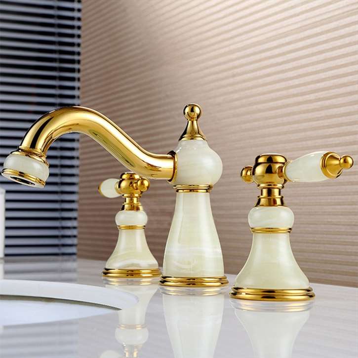 Amasra Double Handle Gold Widespread Bathroom Sink Faucet Mixer (fs-30618)