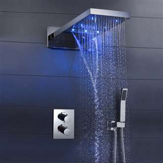 Matte Black 12 Inch Bathroom Rain Shower Faucet Set With LED Color