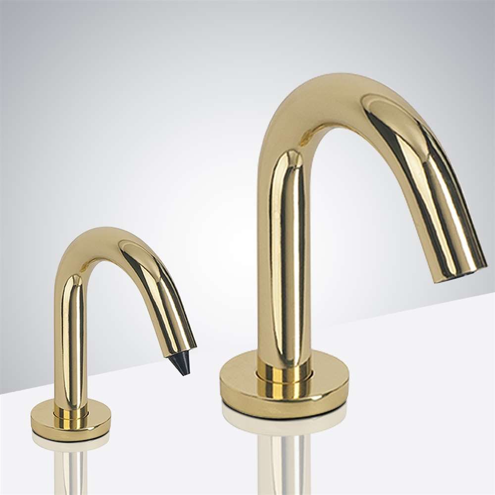 Fontana Milan Commercial Touchless Polished Gold Dual Sensor Faucet & Automatic Touchless Soap Dispenser