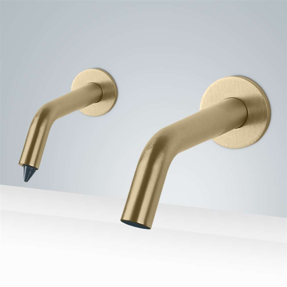 Fontana Milan Contemporary Style Brushed Gold Finish Wall Mount Dual Commercial Sensor Faucet & Automatic Touchless Soap Dispenser