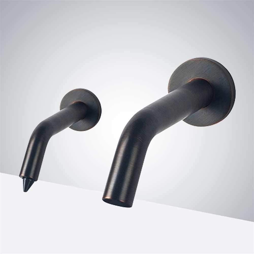 Fontana Milan Solid Dark Oil Bronze Finish Wall Mount Dual Automatic Commercial Sensor Faucet And Automatic Touchless Soap Dispenser