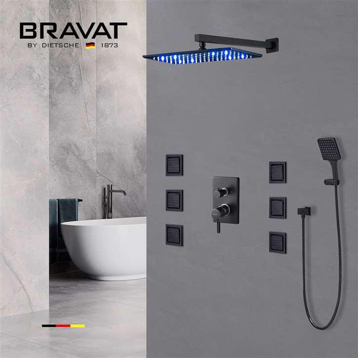 Bravat Oil Rubbed Bronze LED Shower System and Six Adjustable Body Jets