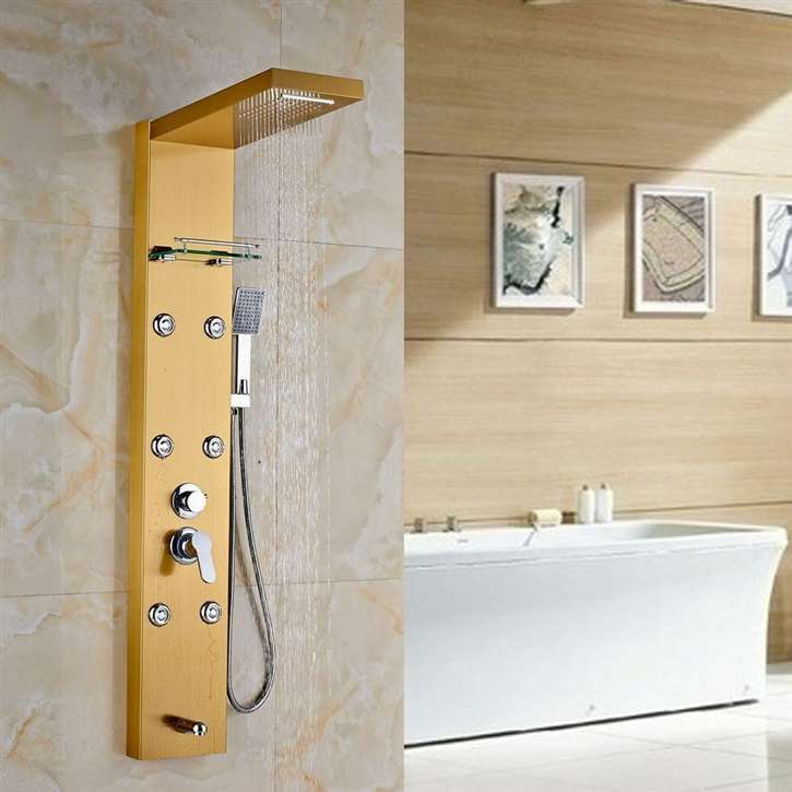 Thermostatic Shower Panel Black Classic Stainless Steel Shower System with Hand Shower Massage Jets, Waterfall and Rain Shower Head Thermostatic Shower Panel Black Classic Stainless Steel Shower System with Hand Shower Massage Jets, Waterfall and Rain Shower Head